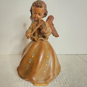 VTG THORENS HAND CARVED PAINTED MUSIC BOX ANGEL PLAYING VIOLIN SWITZERLAND